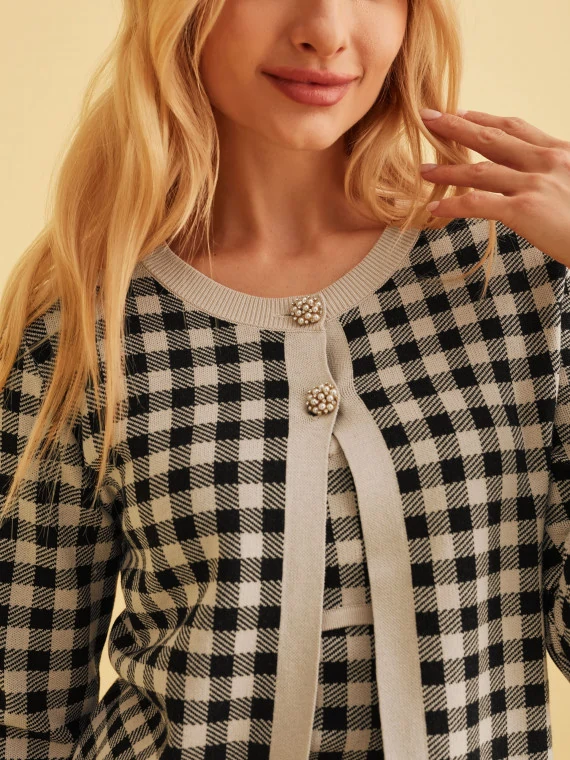 BLACK AND WHITE CHECKED CARDIGAN