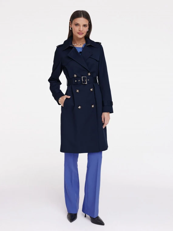 Classic navy blue trench with belt