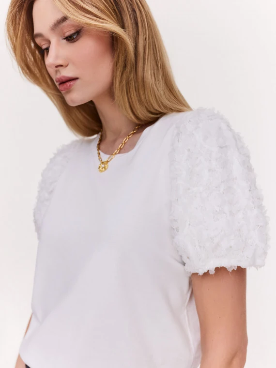 White cotton blouse with buff sleeves
