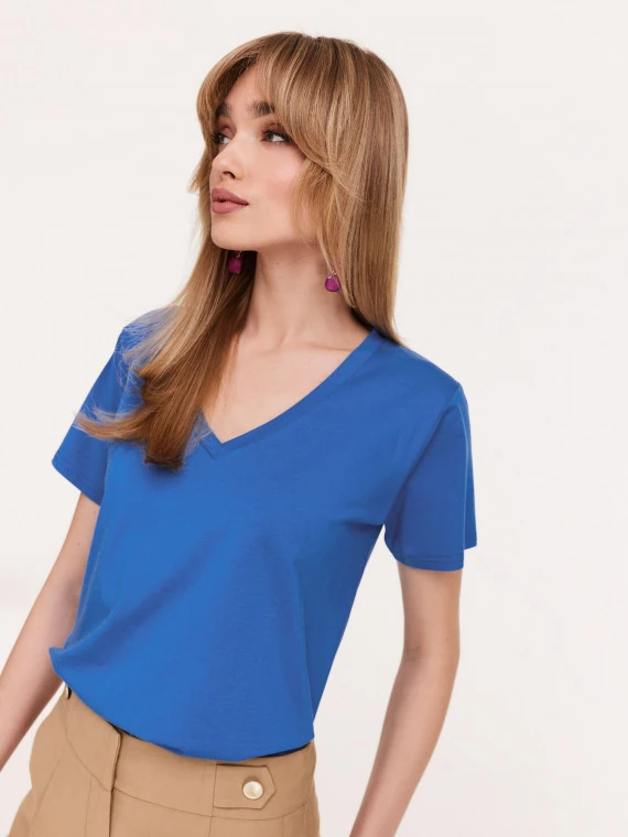 Short sleeve blouse in cornflower color