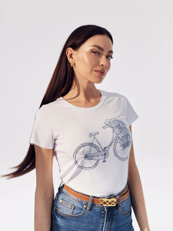 White blouse with bicycle print
