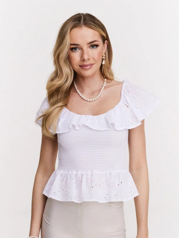 Decorative blouse with lace inserts