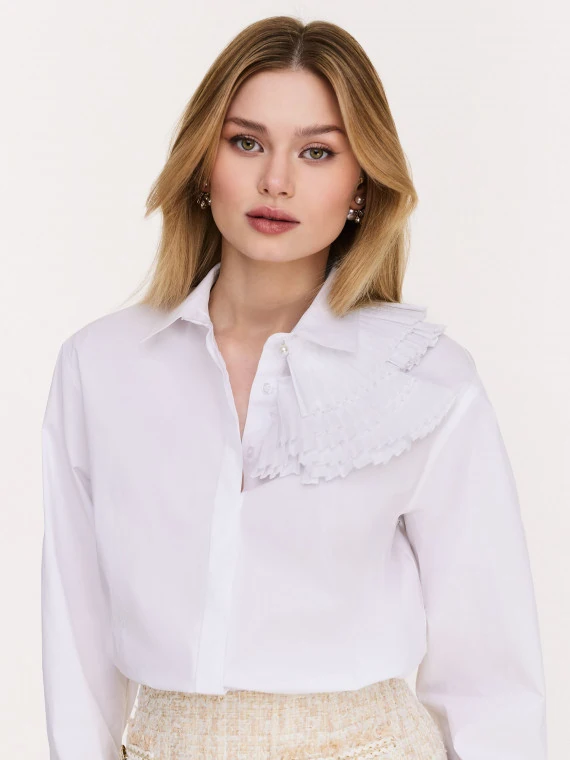 White cotton shirt with decorative ruffles