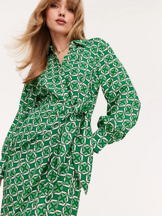 Green geometric-patterned emery dress