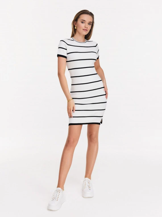 Short cream striped knit dress