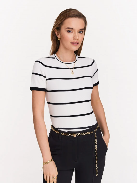 White striped sweater with short sleeves