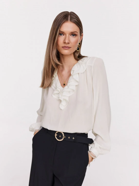 Viscose white blouse with jabot