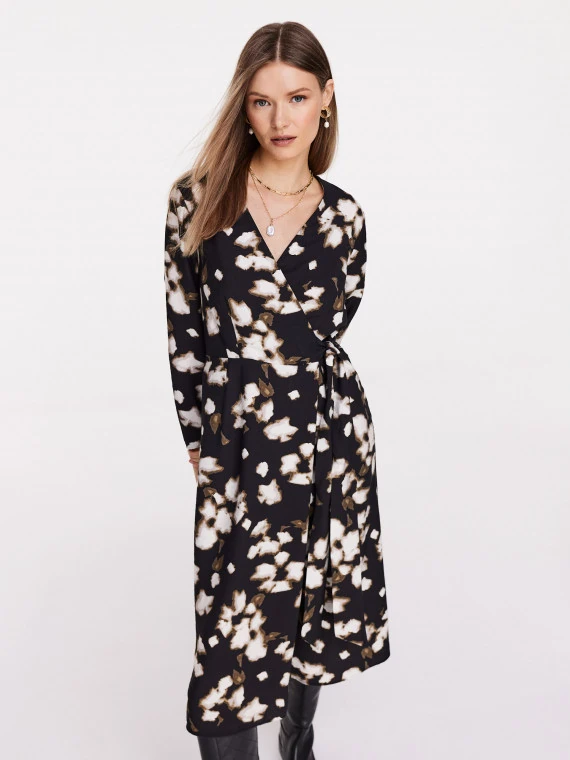 Envelope dress with floral pattern