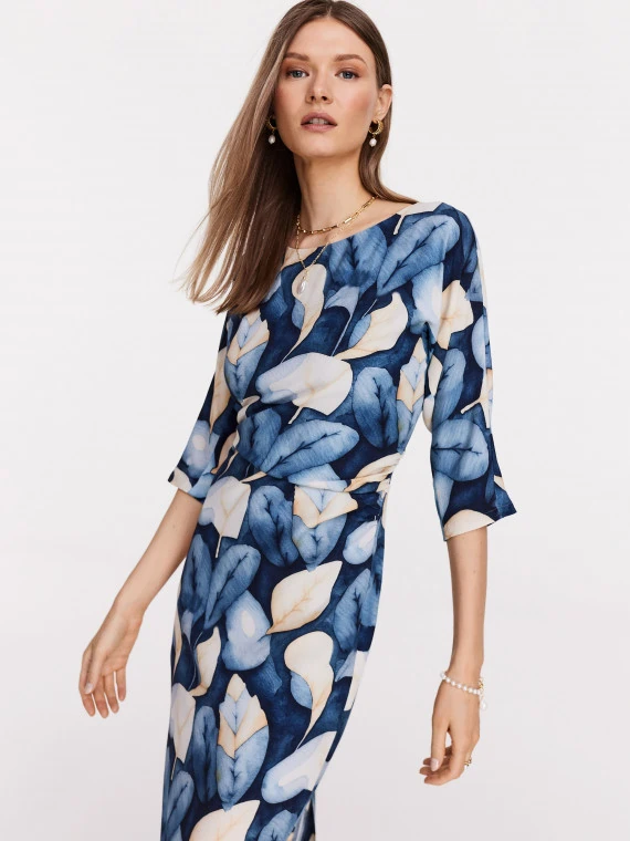 Blue patterned midi dress