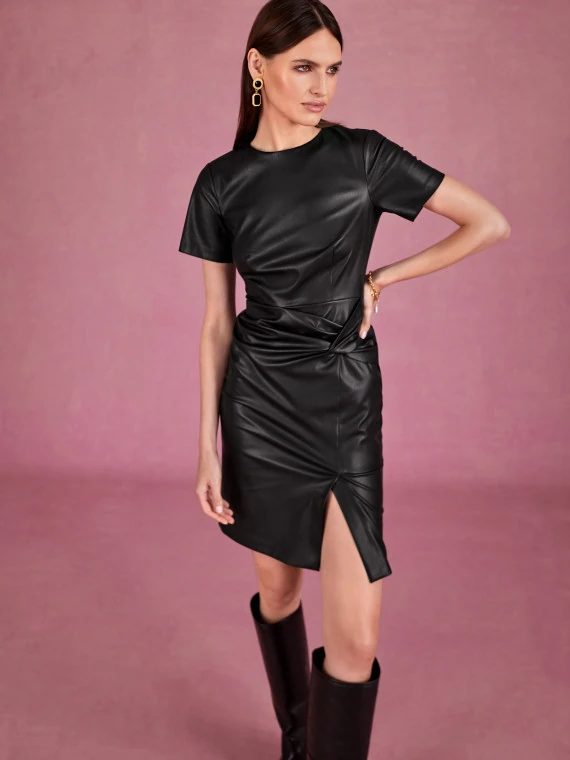 Fitted black faux leather dress