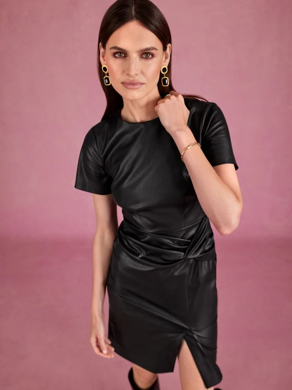 Fitted black faux leather dress