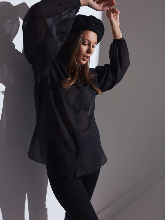 BLACK BLOUSE WITH WIDE SLEEVES