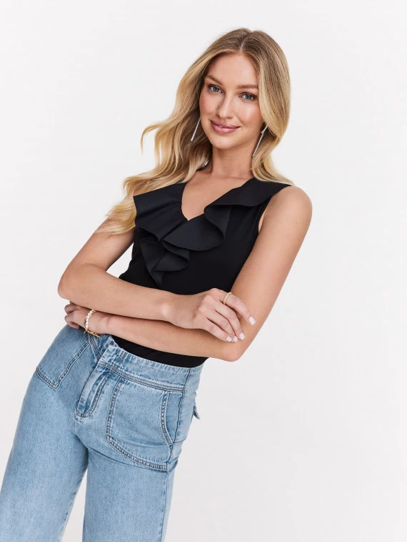 Black blouse with ruffle