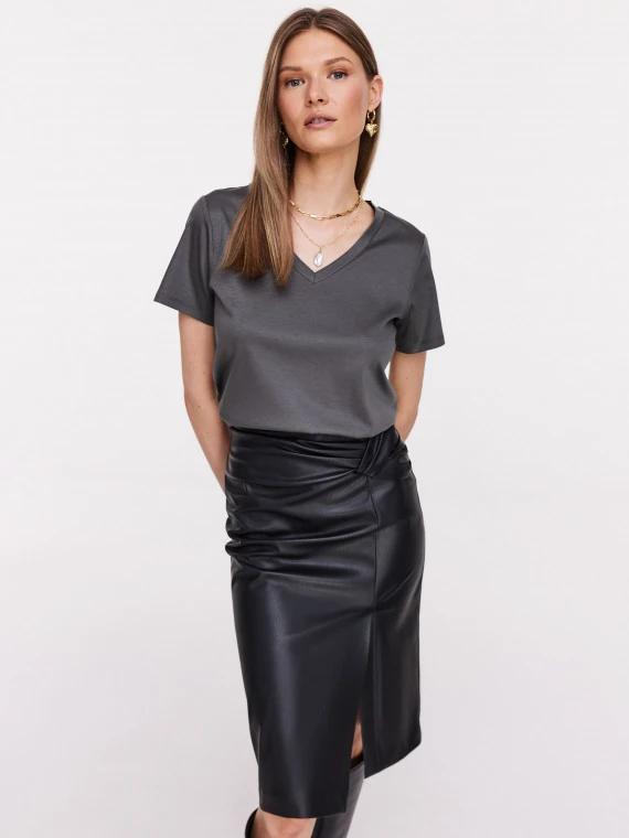 Grey short sleeve blouse with silk blend