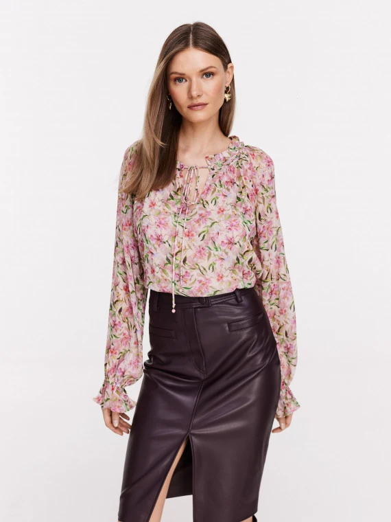 Viscose blouse with pink flowers