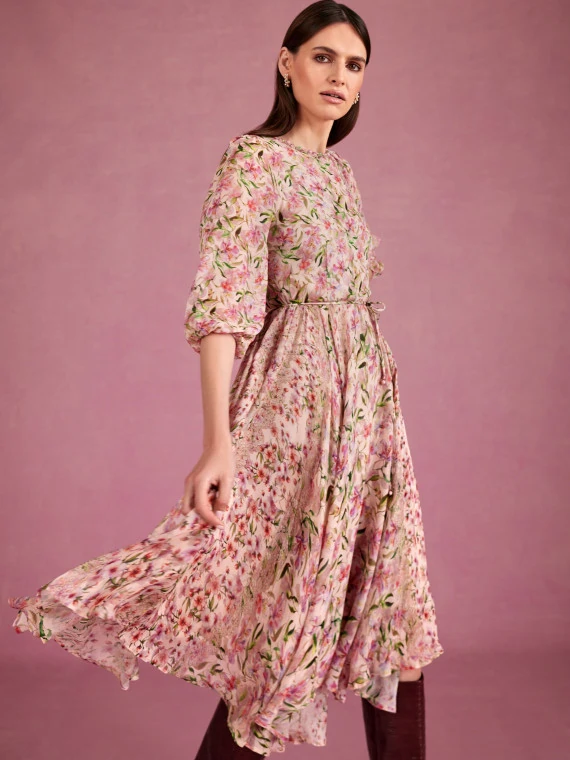 Floral dress with ruffles and ties