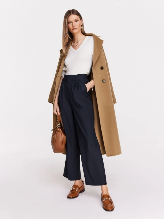 Navy blue culotte pants with wide legs