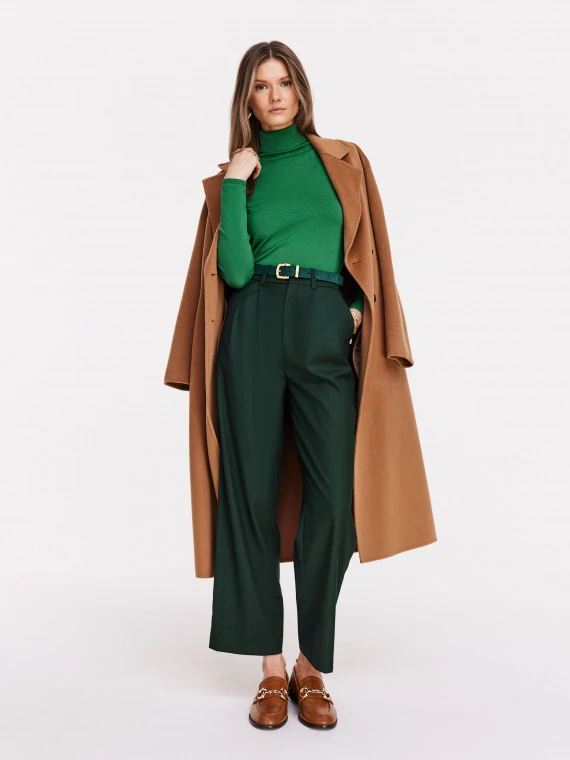 Dark green culotte pants with wide legs