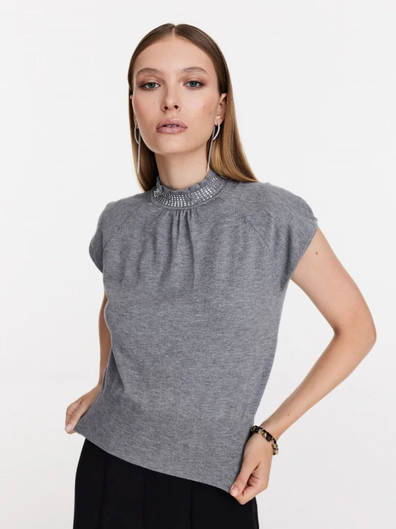 Gray sweater with half turtleneck