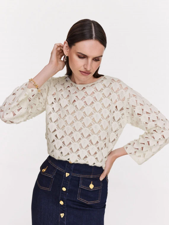 White openwork straight cut jumper