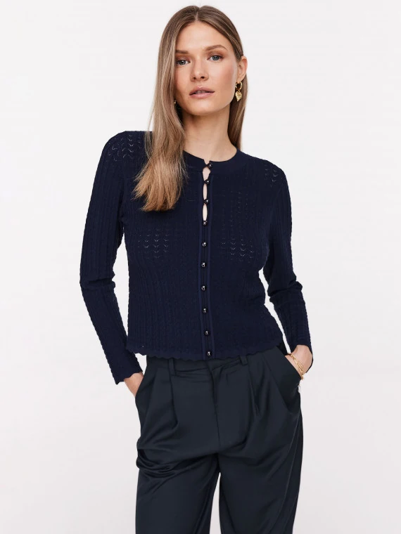 Navy blue openwork cardigan