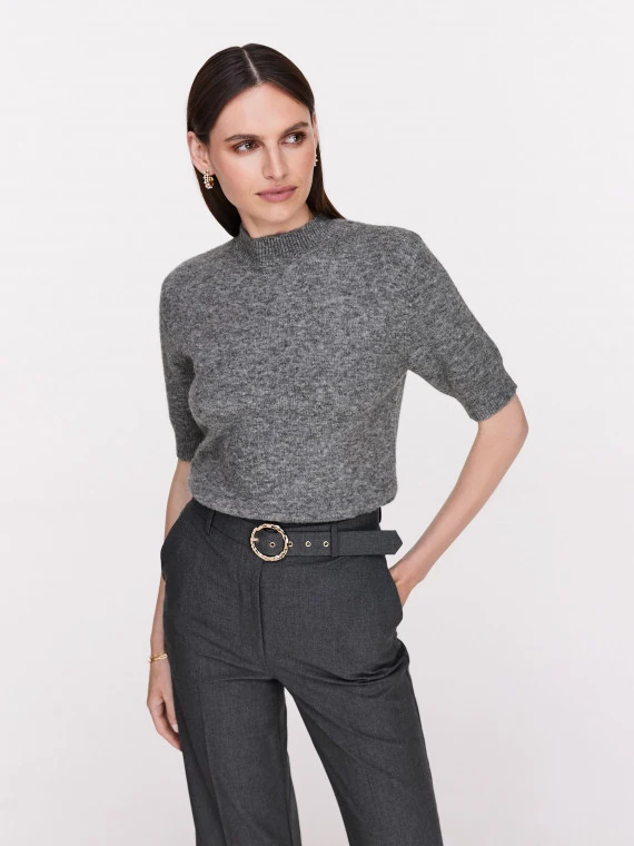 Boxy short-sleeved jumper in grey