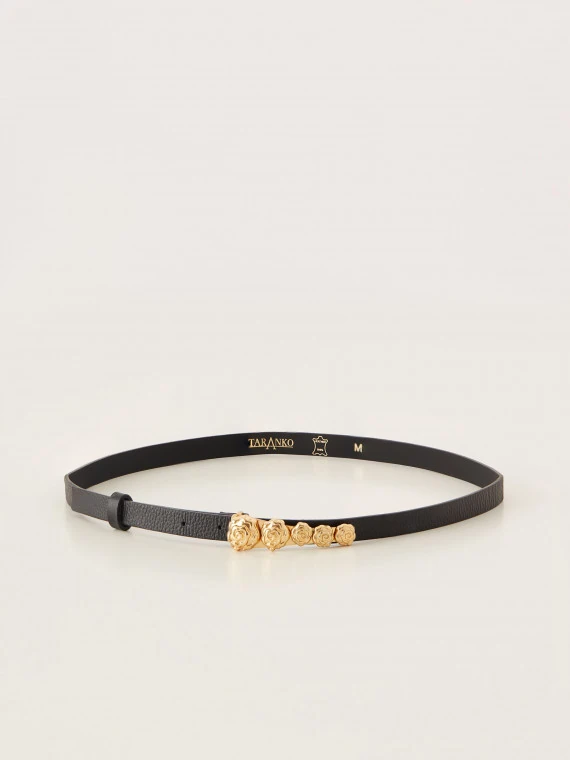 Thin black belt with gold-tone buckle
