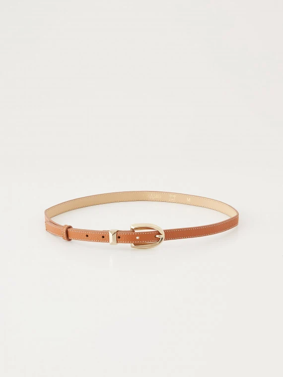Thin brown natural leather belt