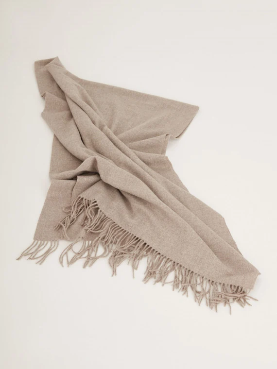 Elegant light brown shawl with tassels at the ends