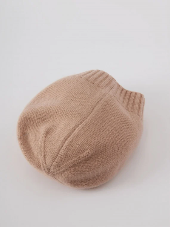 Beige cashmere-blend wool cap