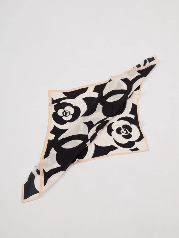 Silk scarf in black and beige pattern