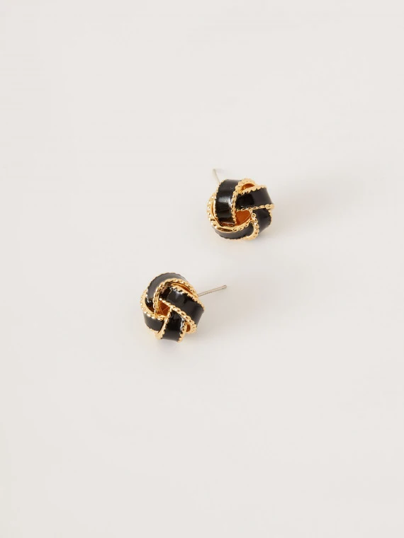 Elegant gold-plated earrings in black color