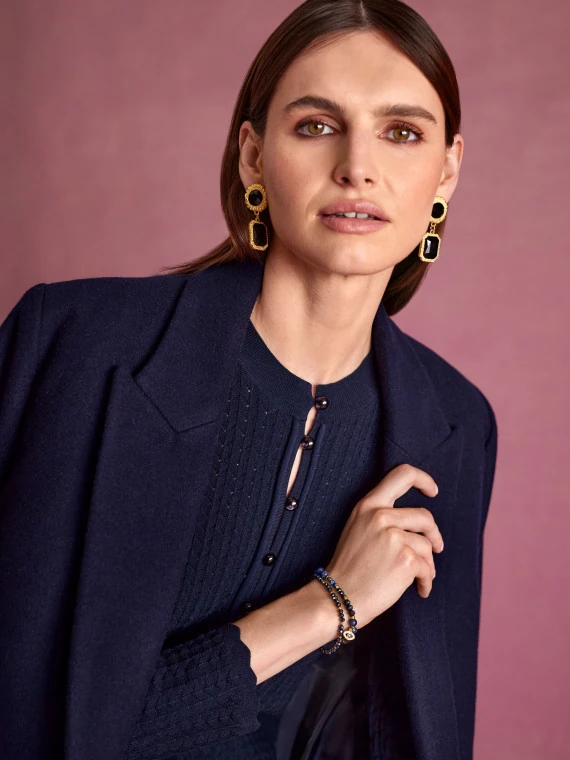 Gold-plated earrings with black stones