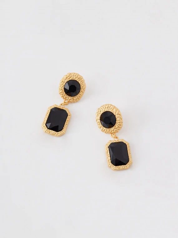 Gold-plated earrings with black stones