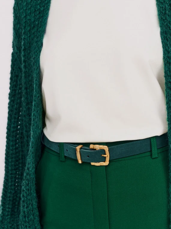 Green suede leather belt