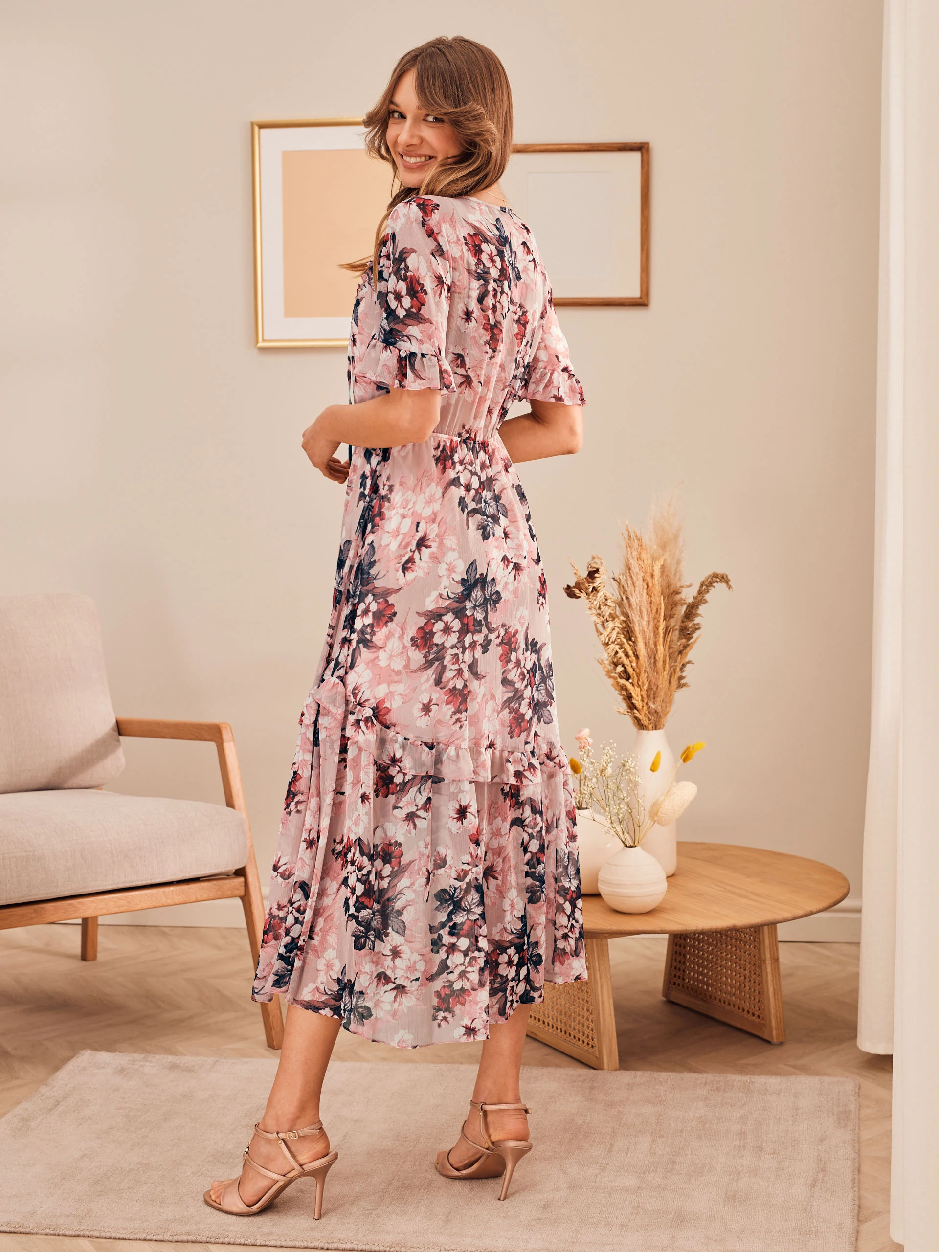 PINK DRESS WITH RUFFLES