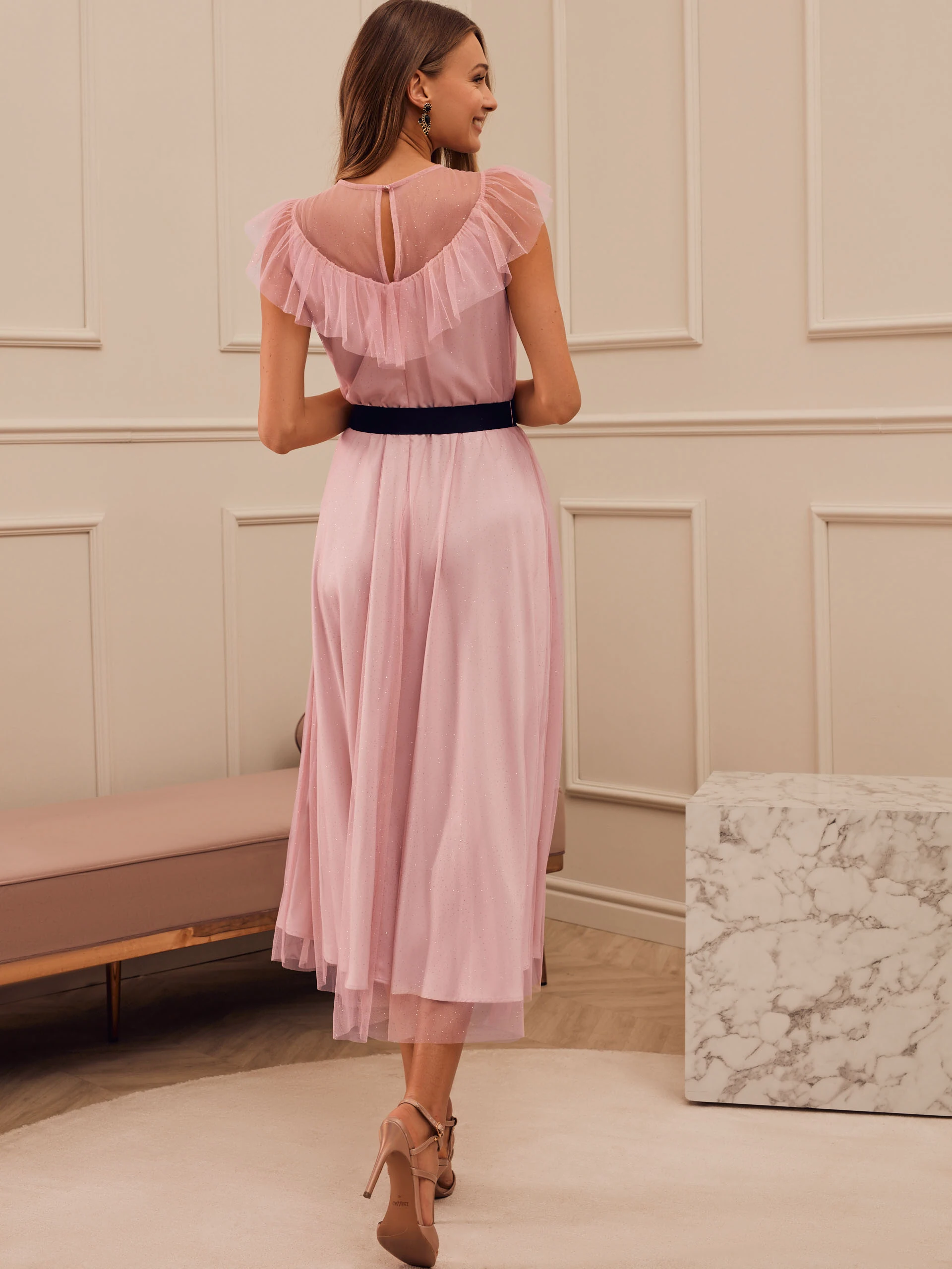 PINK DRESS WITH BLACK SASH