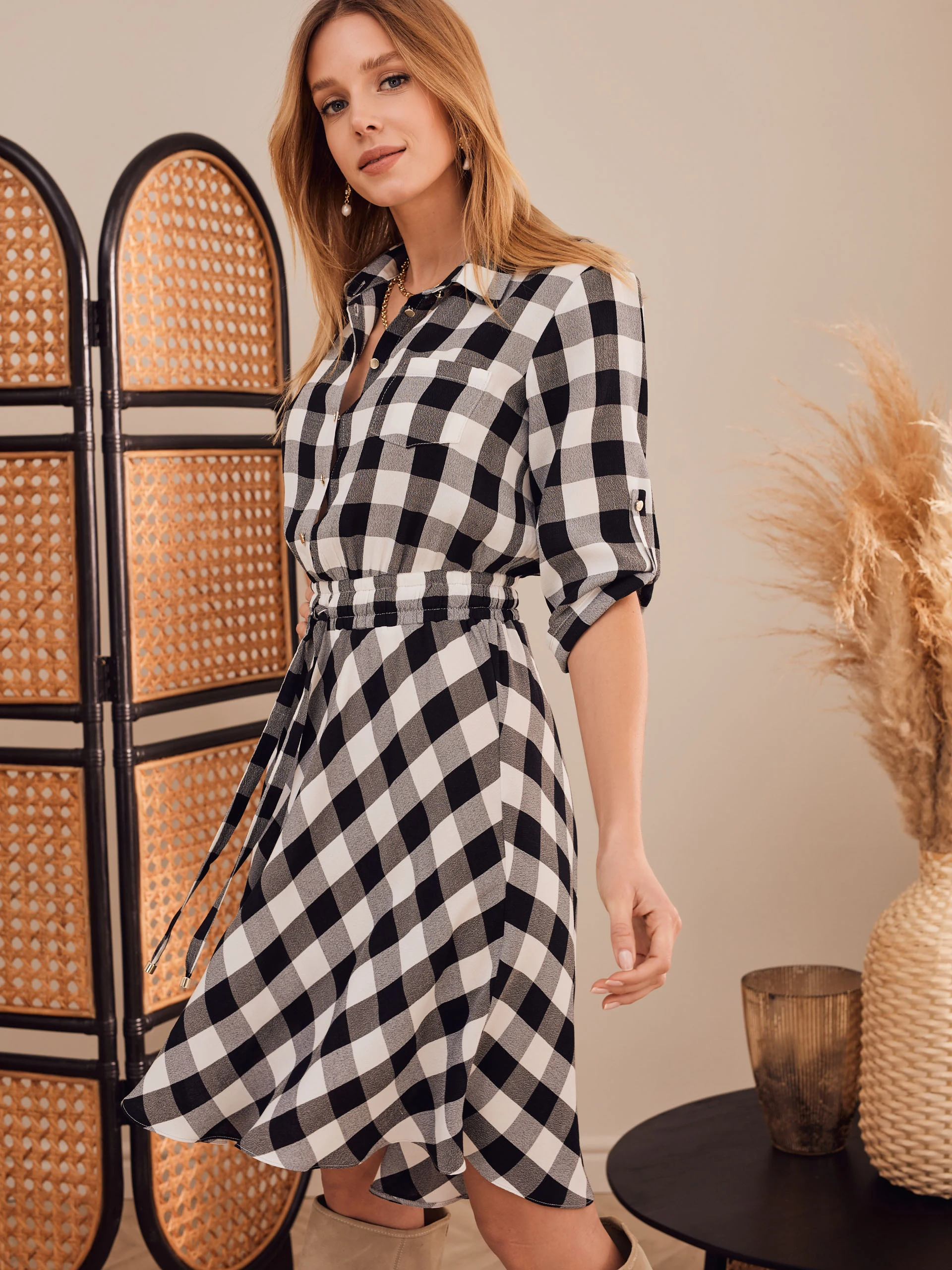CHECKERED MIDI DRESS