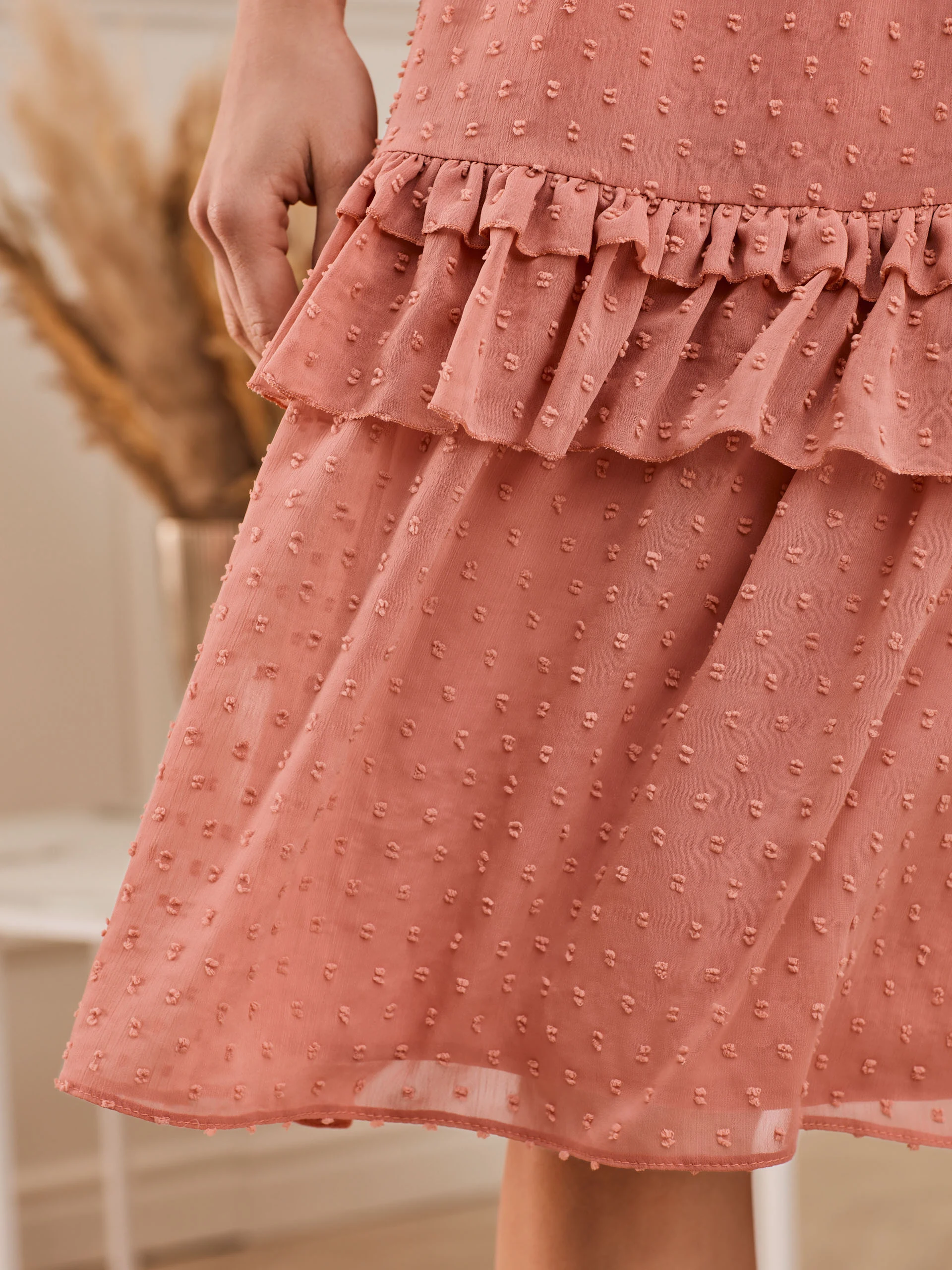 PEACH DRESS WITH FRILLS