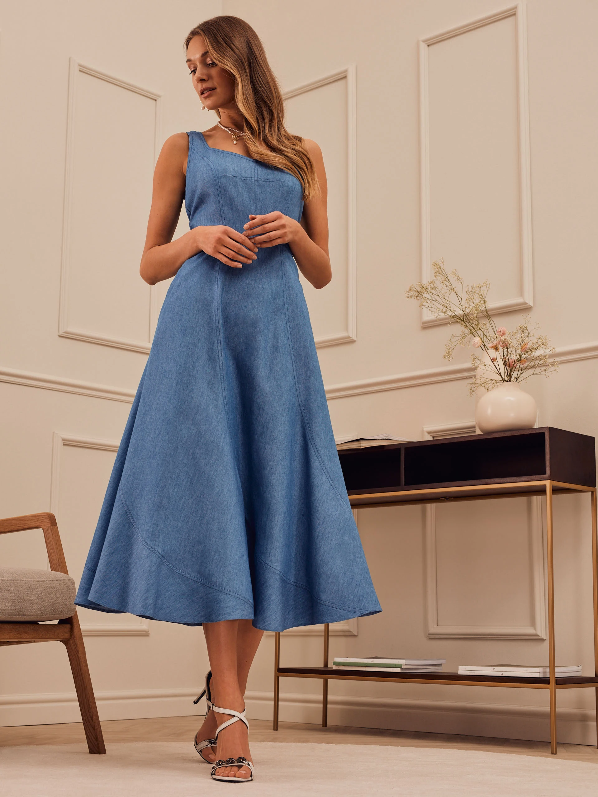 DENIM FLARED DRESS