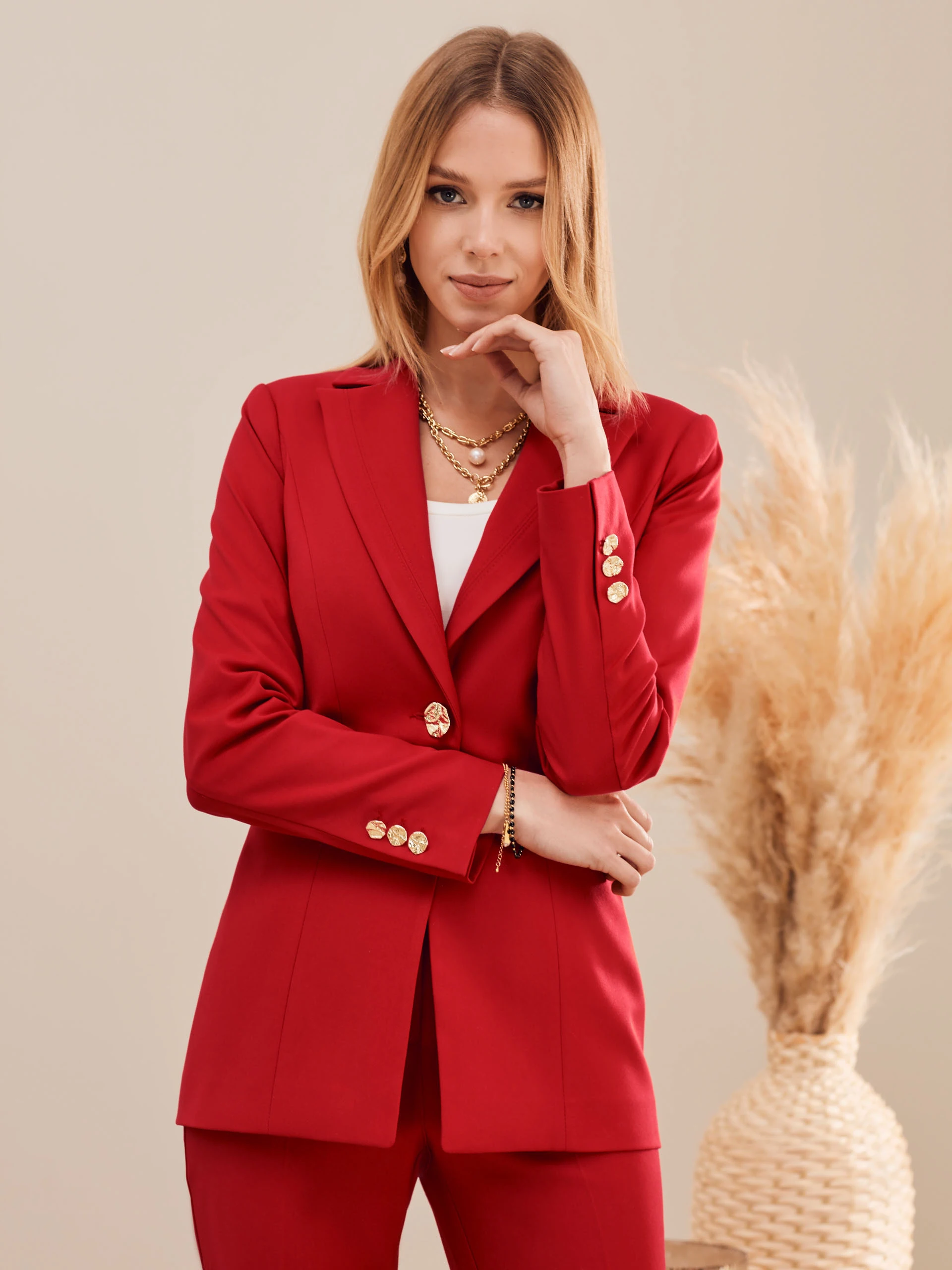 RED JACKET WITH GOLD BUTTONS