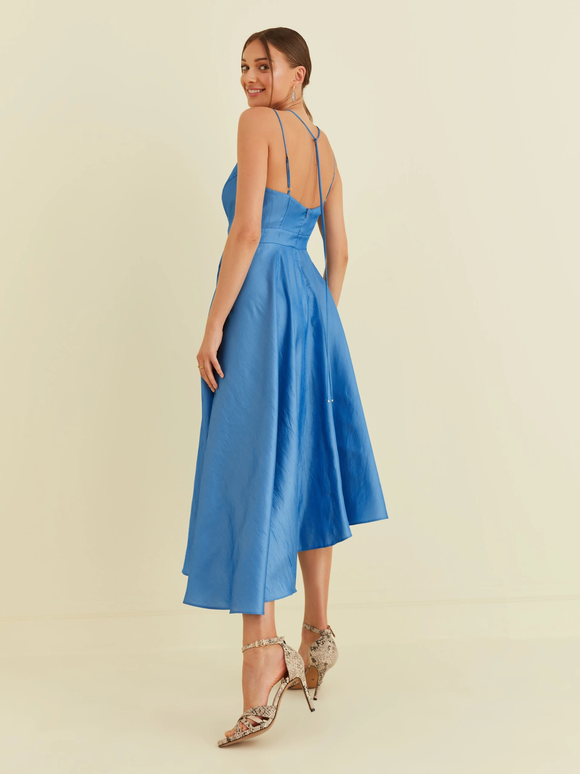 BLUE DRESS WITH ASYMMETRICAL HEM