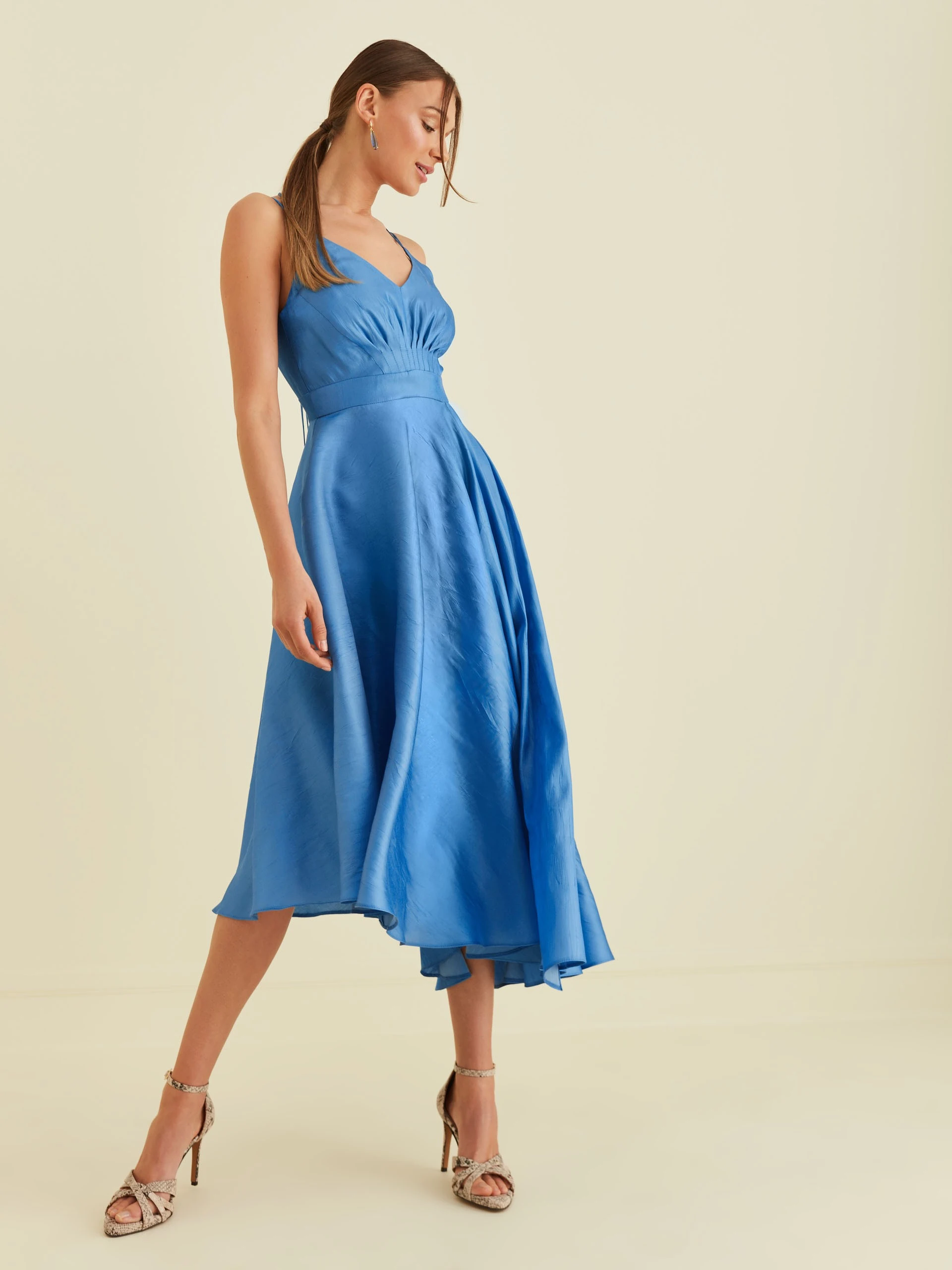 BLUE DRESS WITH ASYMMETRICAL HEM