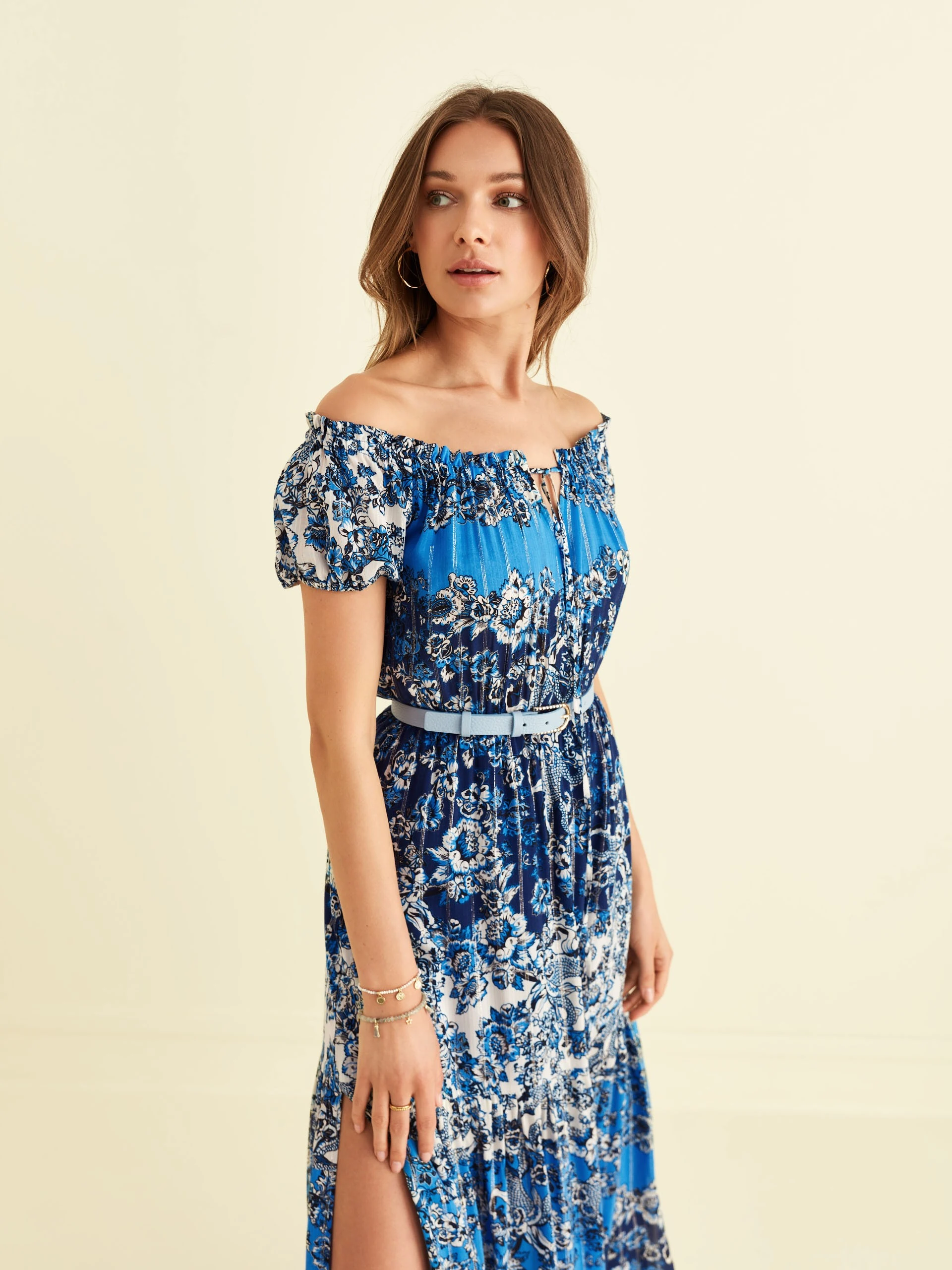 BLUE DRESS WITH SIDE SLIT