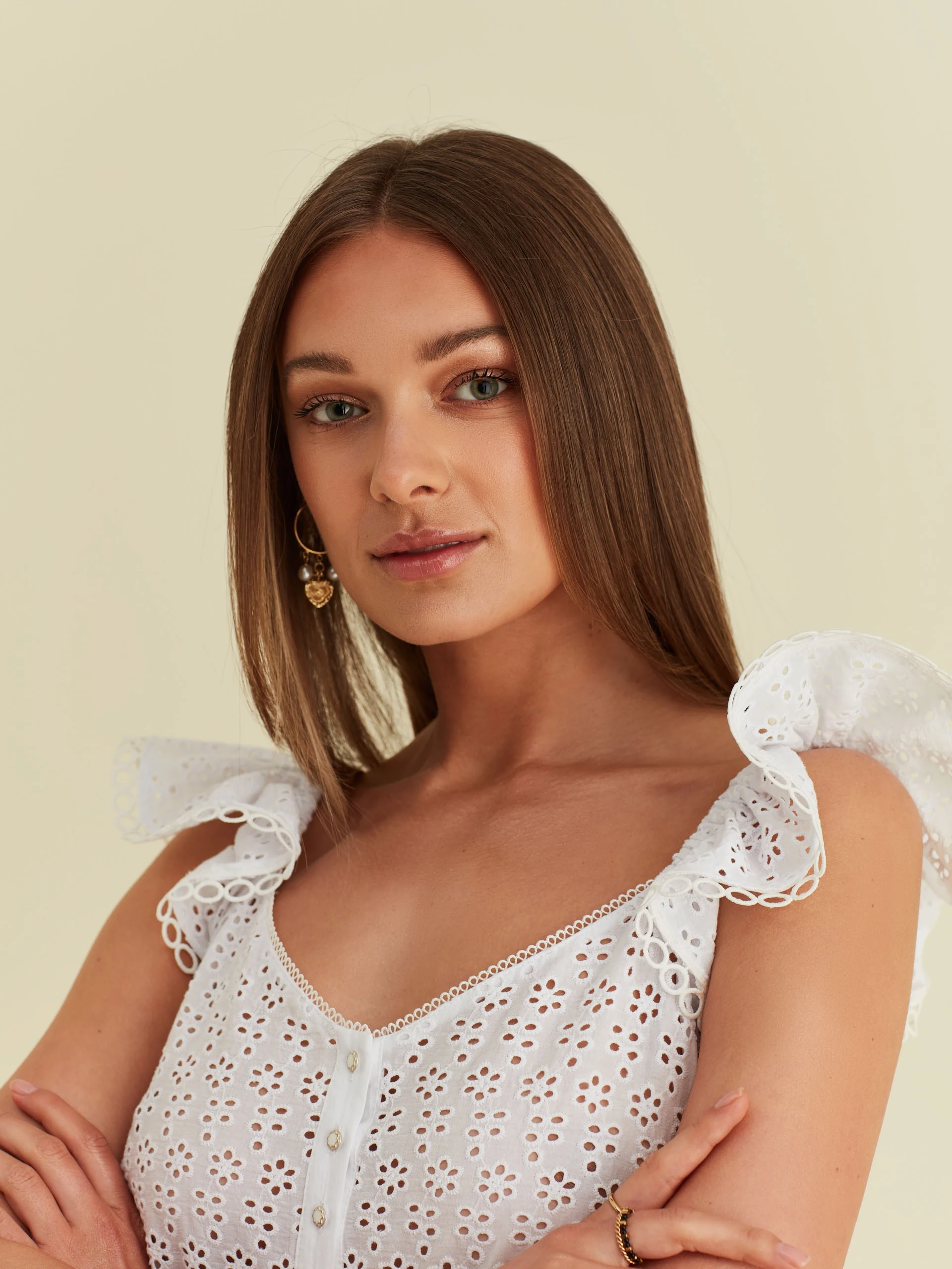 OPENWORK DRESS WITH FRILLS