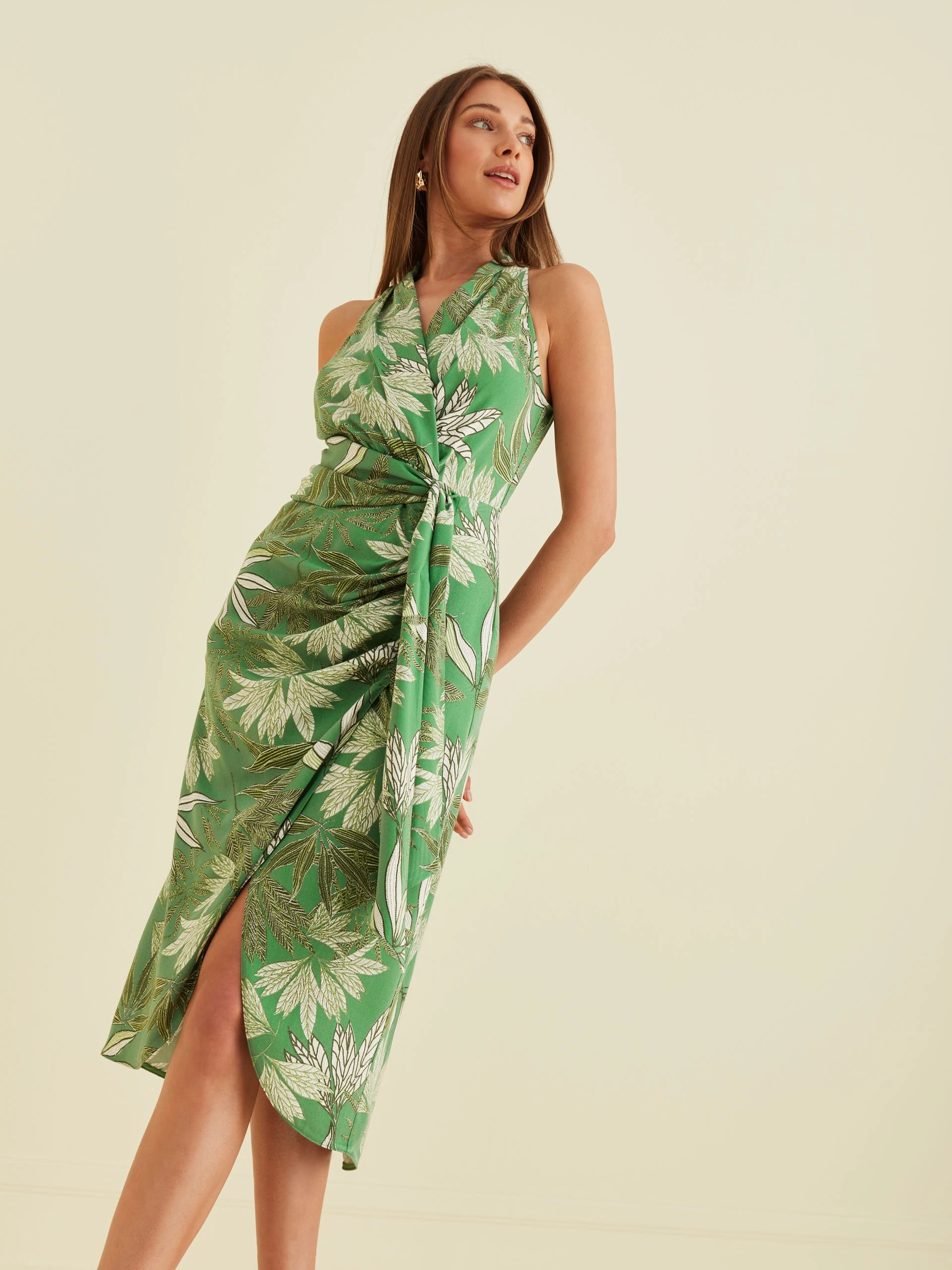 MIDI DRESS WITH GREEN PATTERN