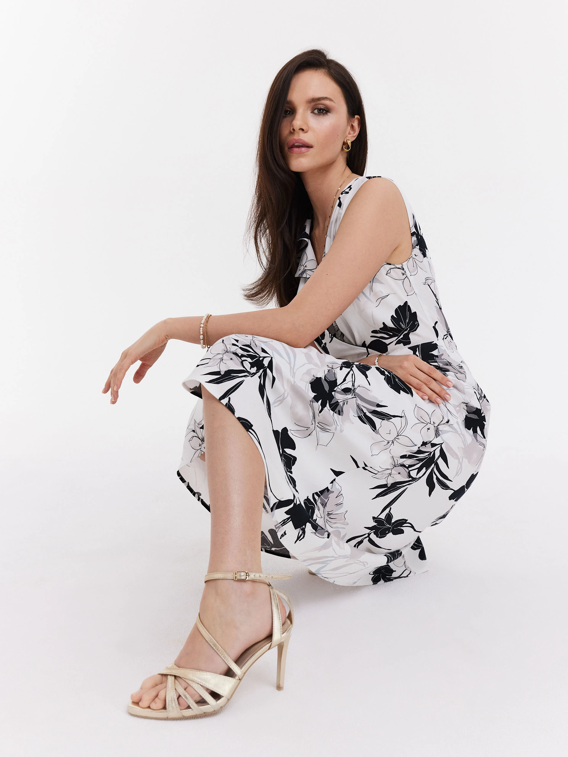 White dress with floral print
