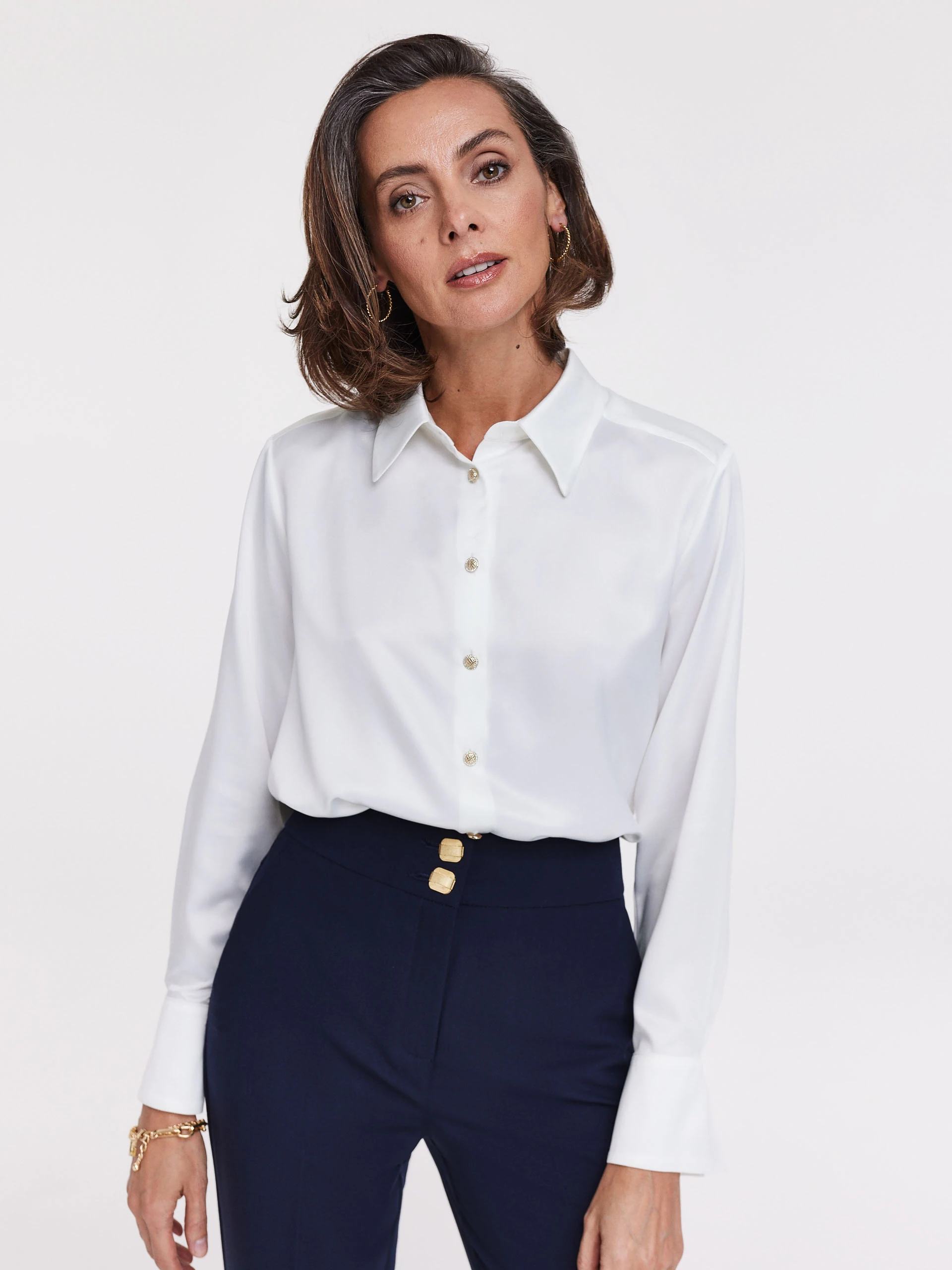 Navy blue suit pants with wide legs