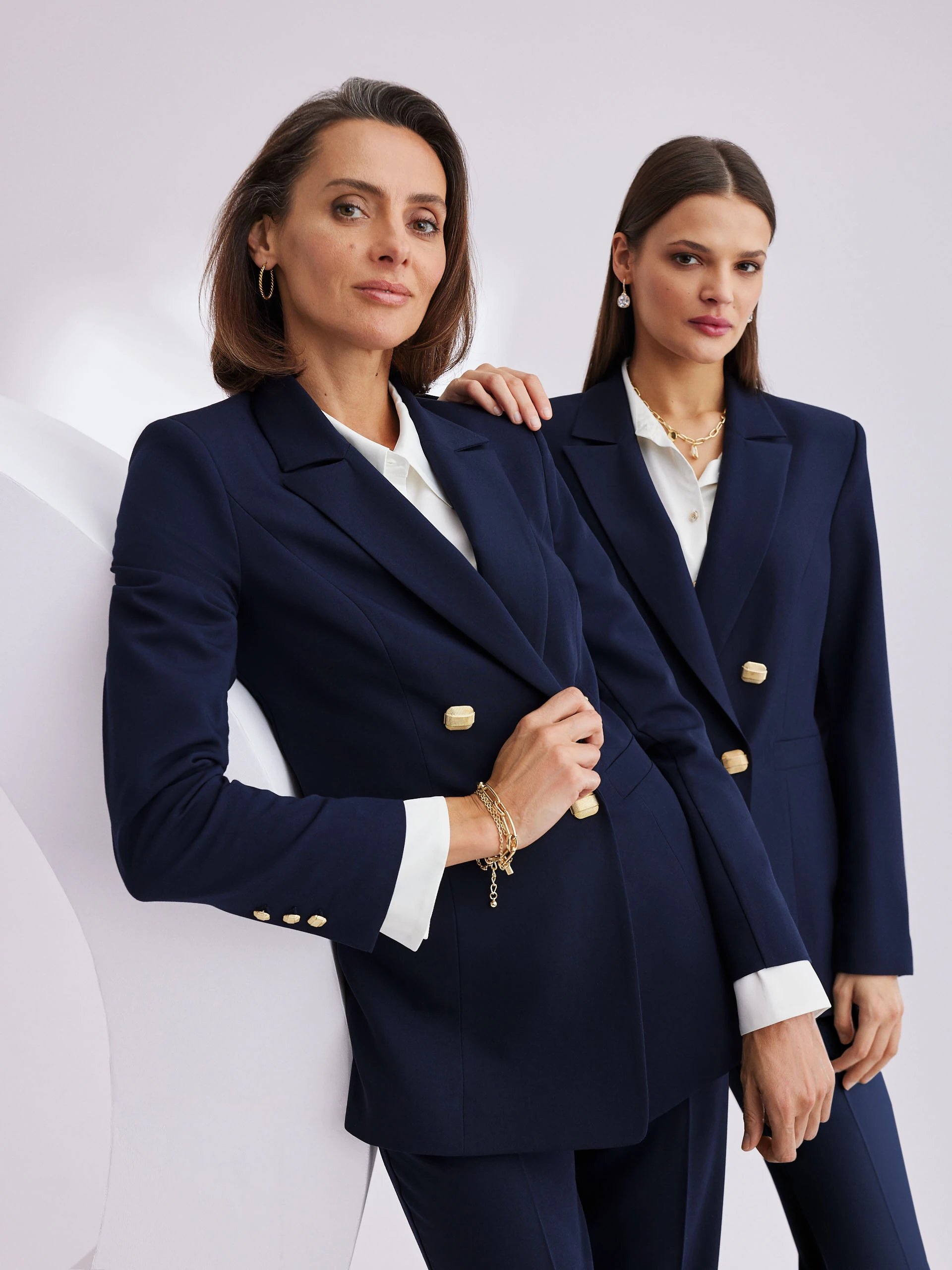 Navy blue jacket with gold buttons
