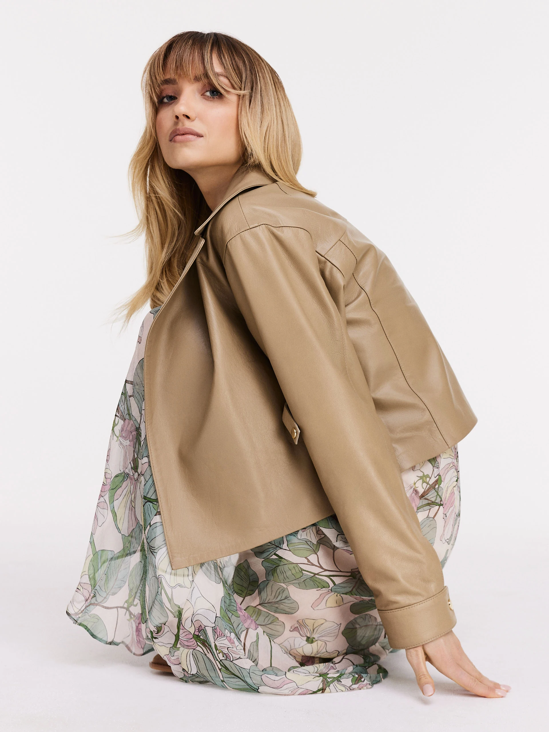 Minimalist beige leather ramon jacket